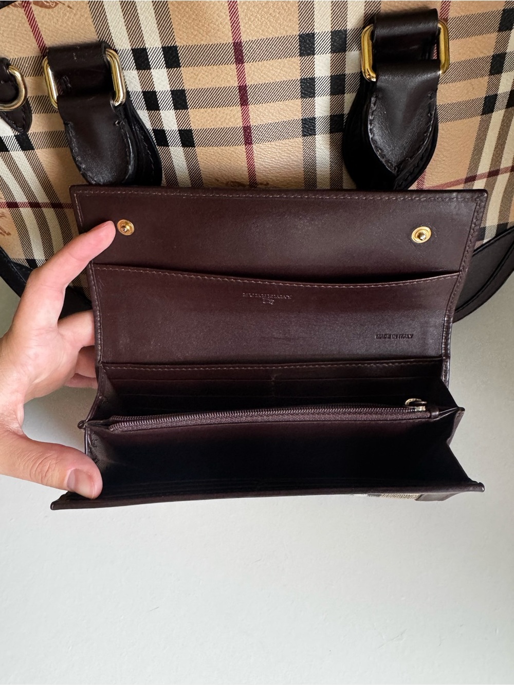 Vintage Burberry Haymarket Check Small Orchard Bowling Bag Chocolate - Picture 3 of 7